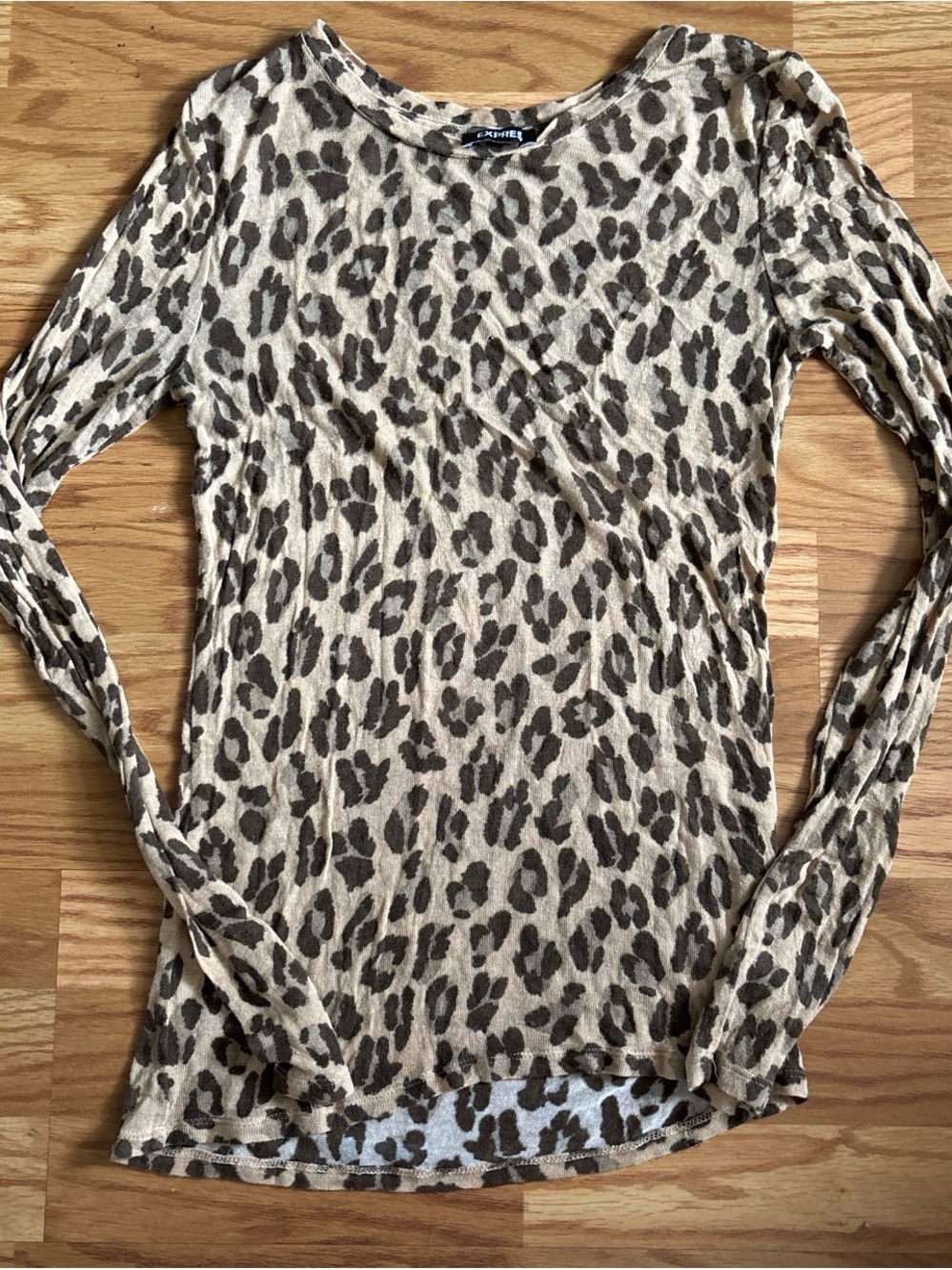 Express Leopard Print Long Sleeve Top - Taupe/Brown